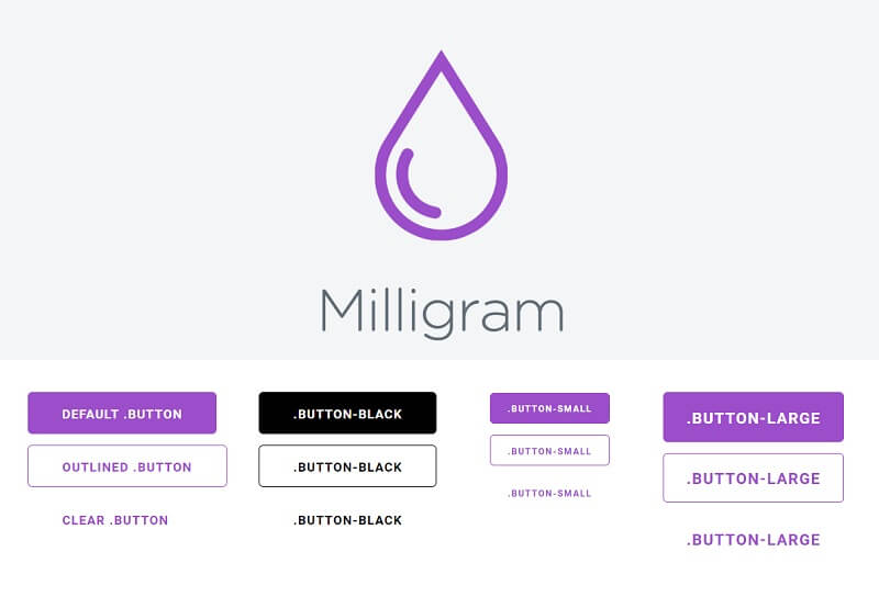 Buttons styles with MIlligram CSS, a lightweight CSS framework.