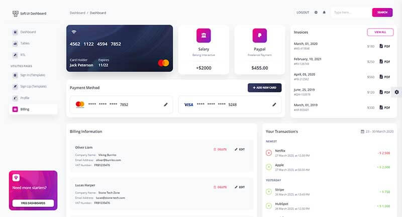 Soft UI Dashboard - Billing Page.