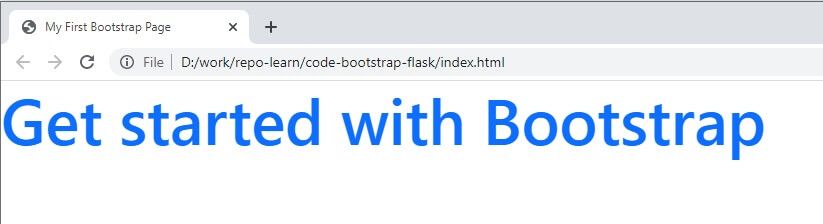 A simple text "Get started with Bootstrap" with blue color provided by a simple web page styled with Bootstrap.