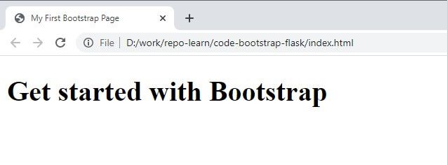 A simple text "Get started with Bootstrap" provided by a simple, unstyled web page.