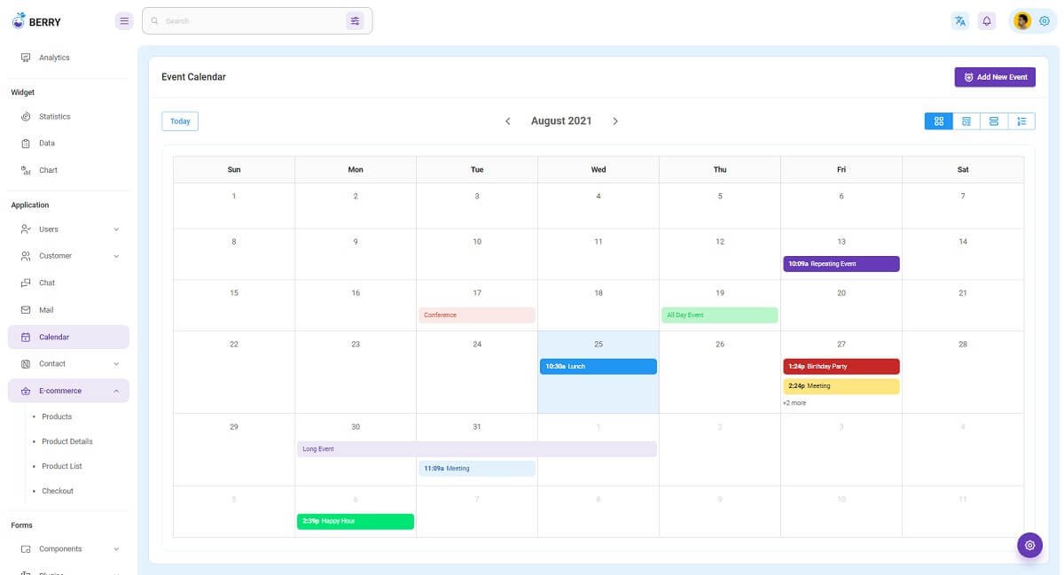 Berry React Dashboard - Calendar Page.