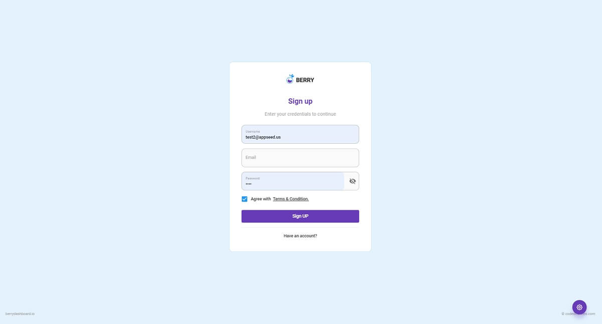 Berry React Dashboard - Login Page.