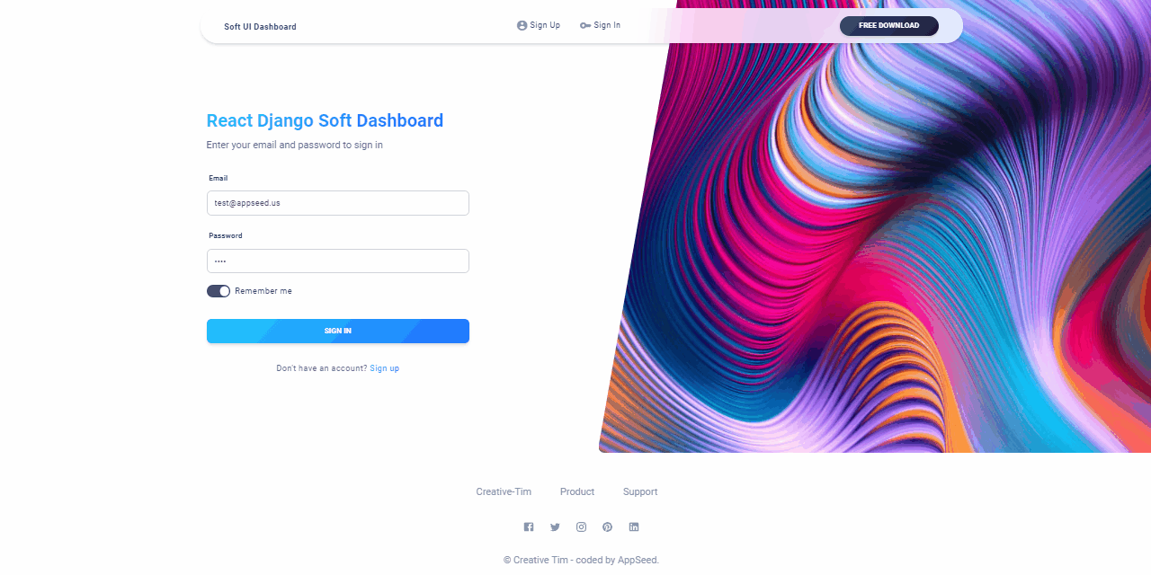 Gif animated presentation of React Django Soft Dashboard, an open-source full-stack product crafted by Creative-Tim and AppSeed.