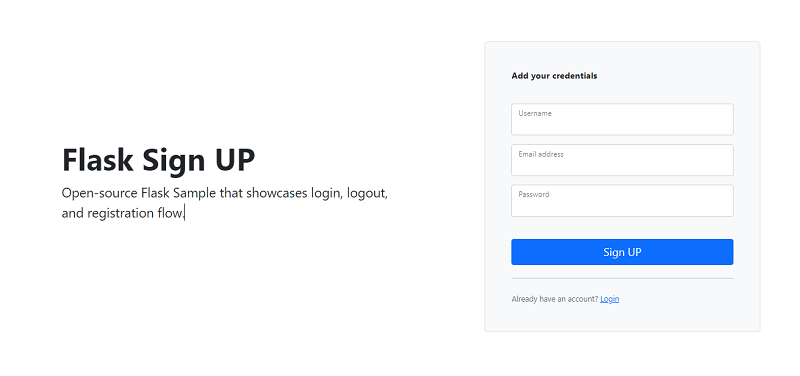 Bootstrap and Flask - SignUP Page.