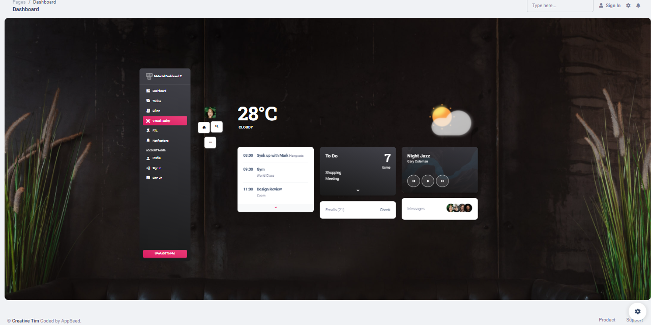 VR page of Material Dashboard 2, a modern dashboard crafted on top of Bootstrap 5 design.