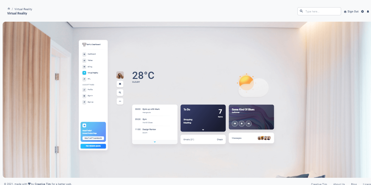 A futuristic page of Soft UI Dashboard, an open-source React Template crfated by Creative-Tim. 