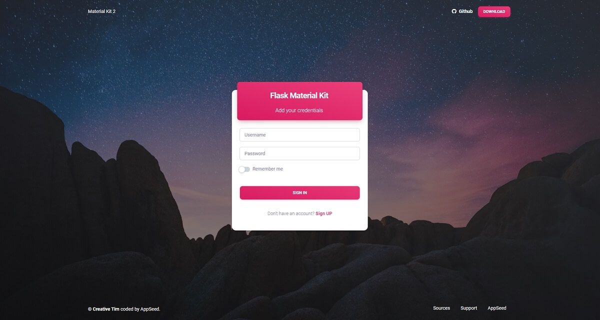 A modern, beautiful login page of an website generated by Cookie-Cutter tool. 