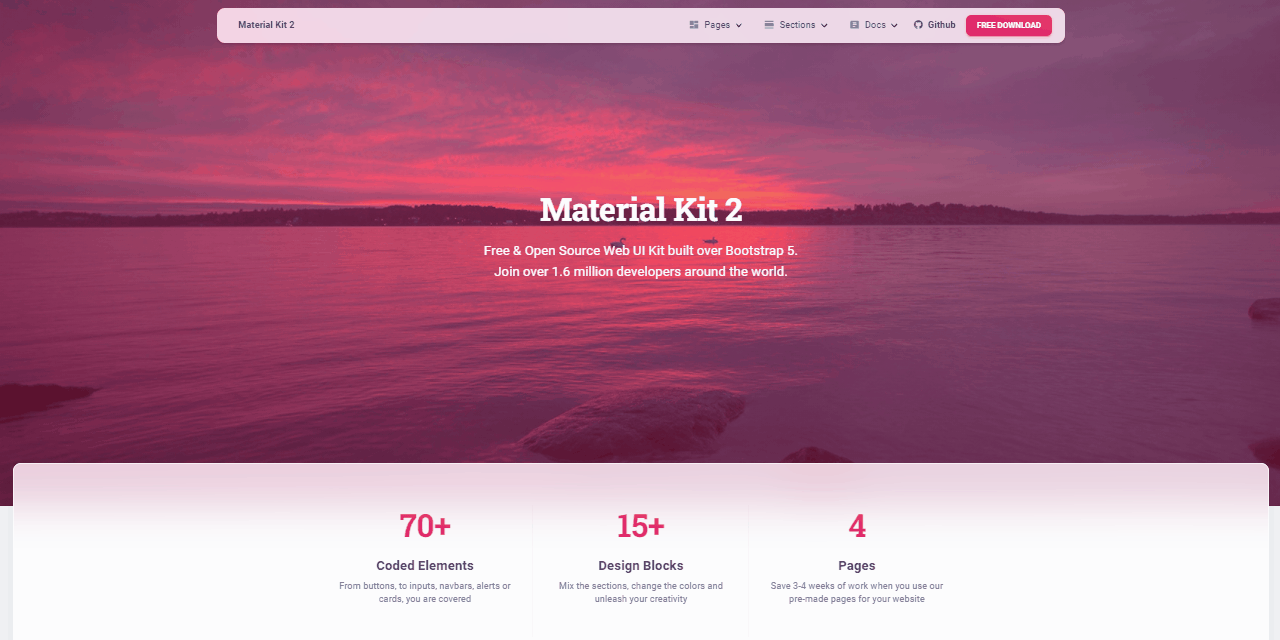 GIF animated presentation of Material Kit, an open-source Django Website Template.