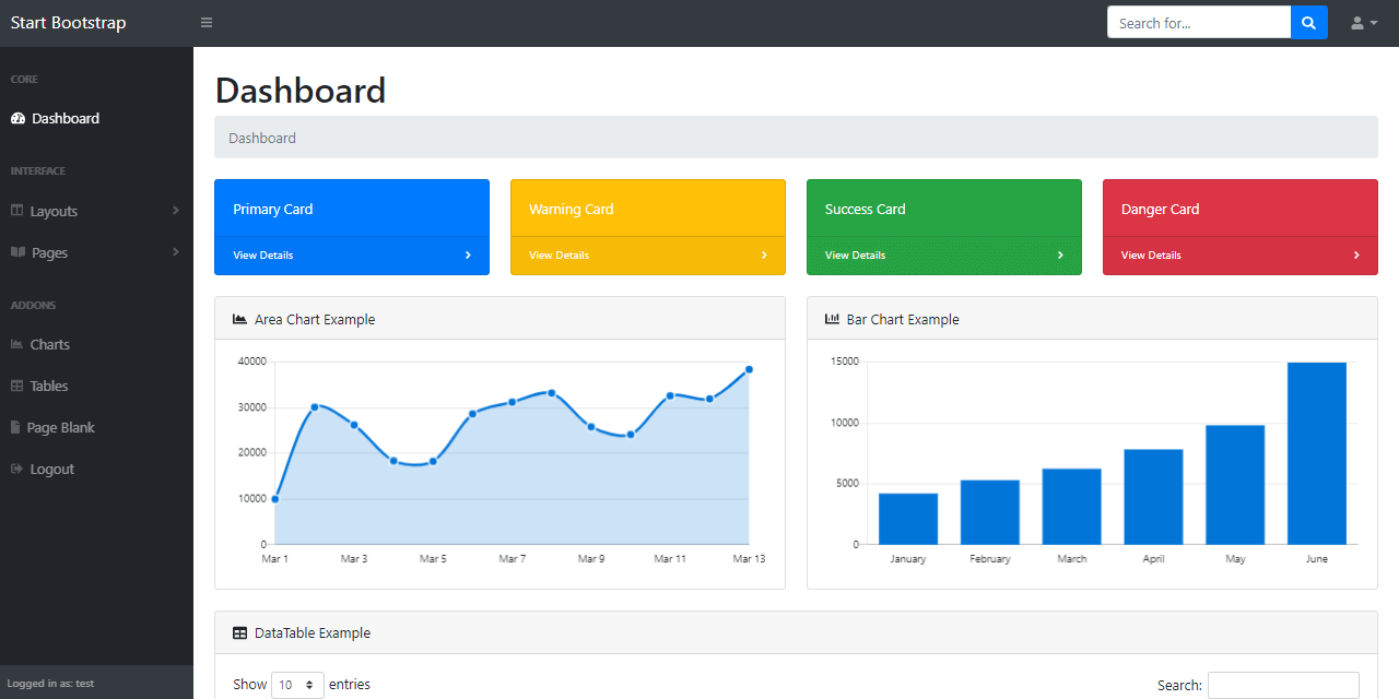 A modern dashboard page provided by SB Admin, an open-source Flask Bootstrap Template.
