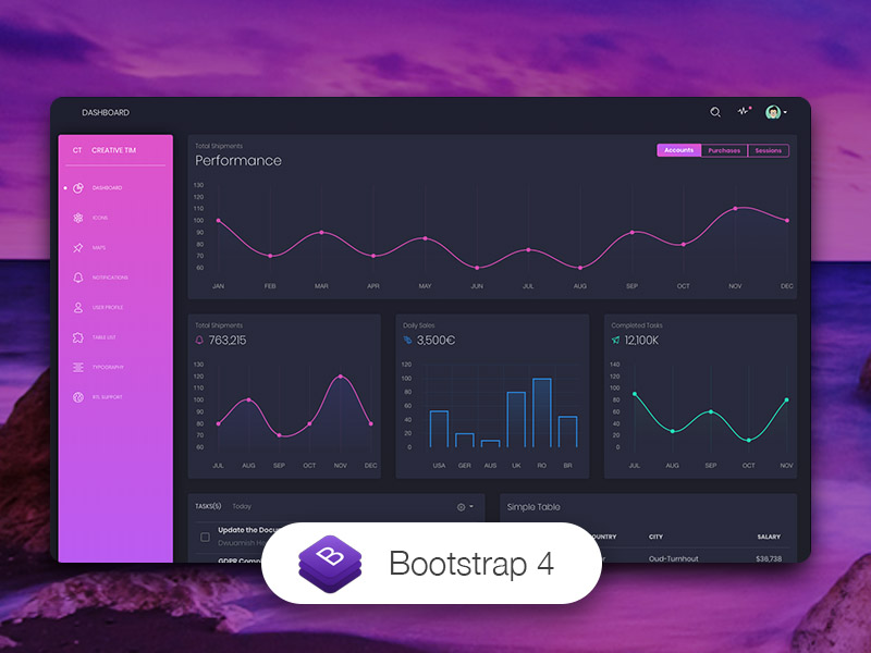 The official thumb image of Black Dashboard, a popular open-source Bootstrap 4 design.