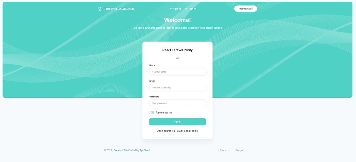 Laravel React Purity - Registration Page.