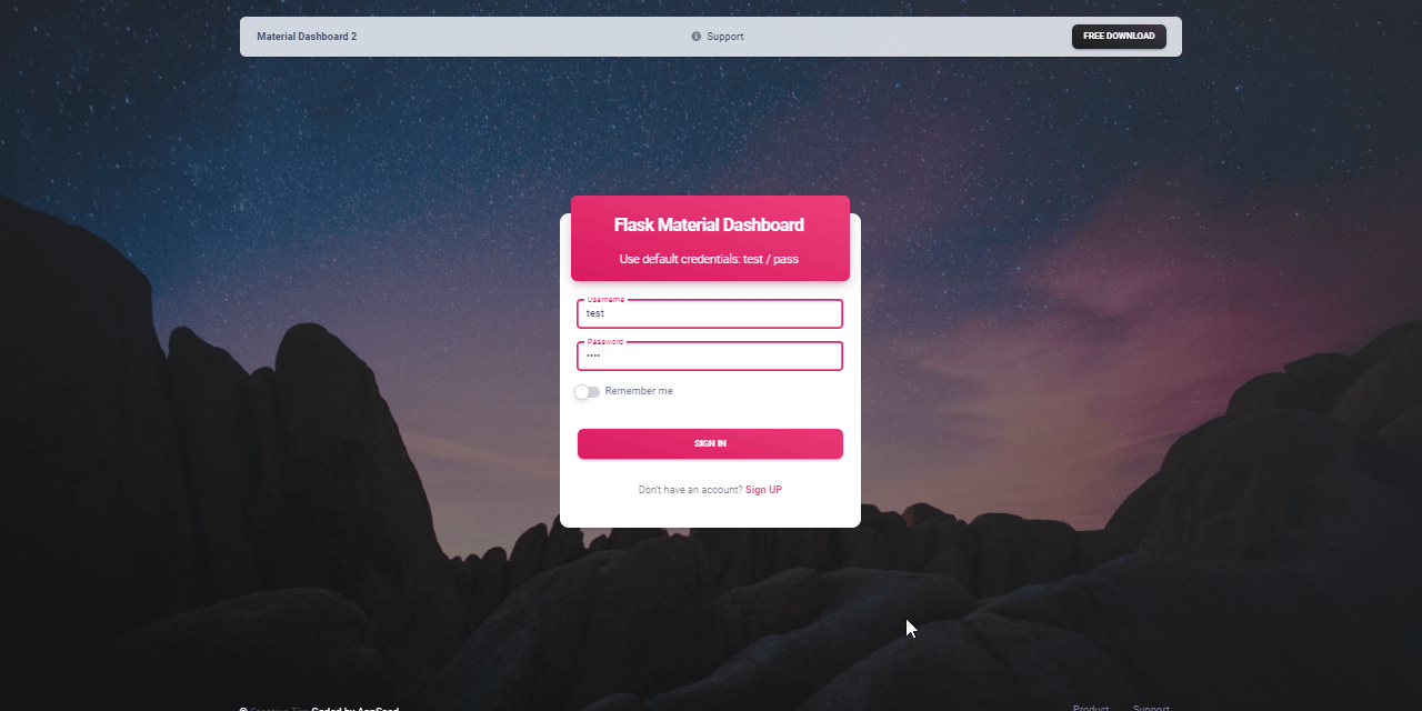 A simple, yet modern login page styled with Bootstrap 5, all provided by Flask Material Dashboard.