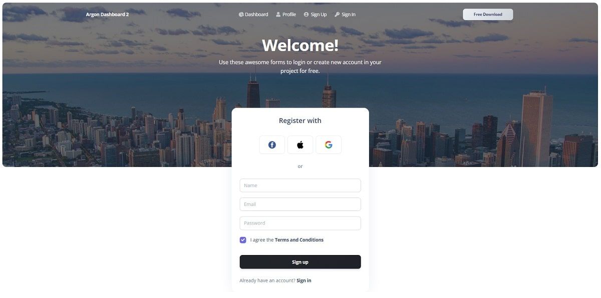 Argon Dashboard 2 - Sign IN Page.