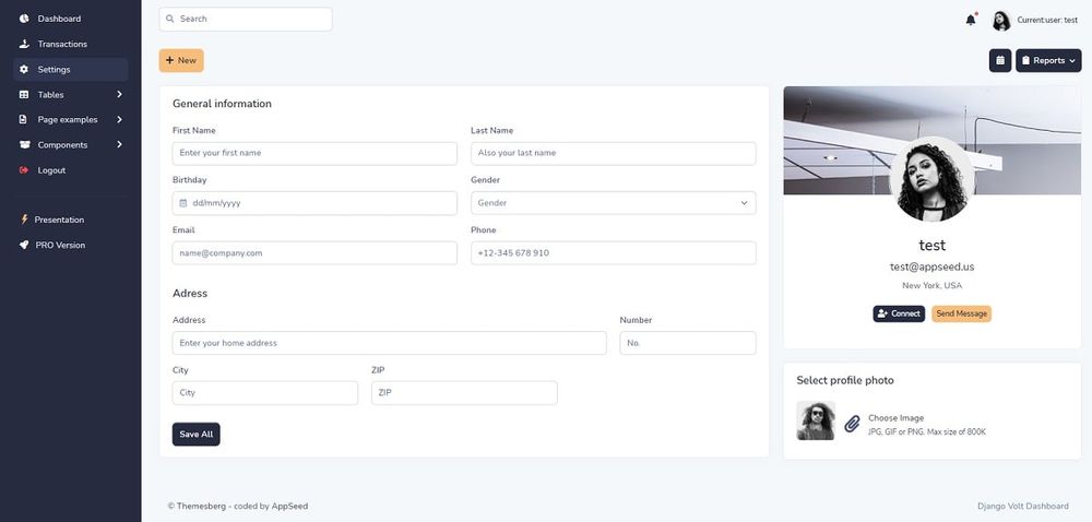 Django Volt Dashboard (Open-Source) - User Profile Page