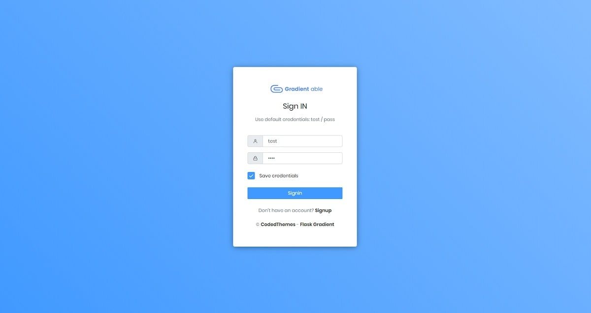Flask Gradient Able (Open-Source) - Login Page.