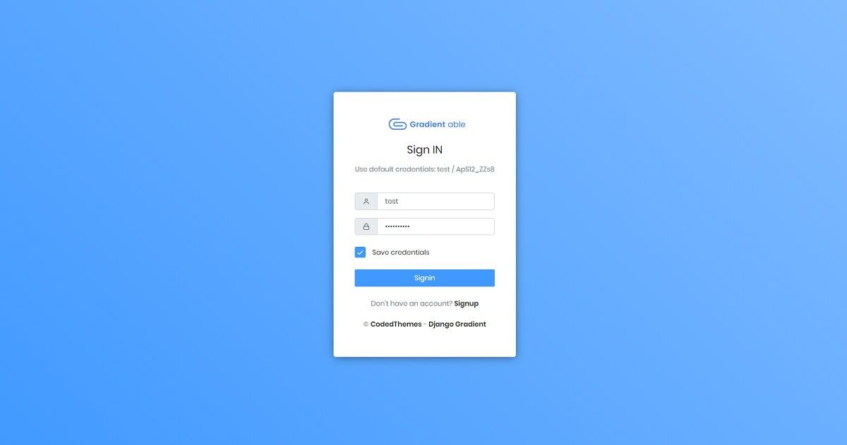 Gradient Able (Open-Source Django Template) - Login page.