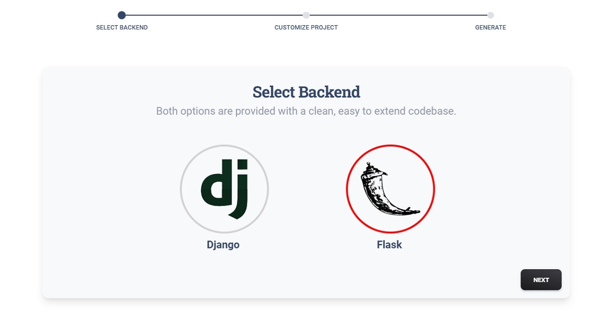 App Generator - Select The Backend (Flask, Django)