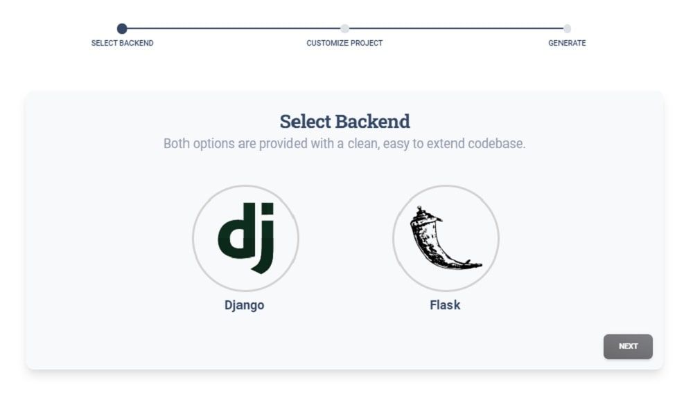 App Generator Datta Able - Select Backend Framework