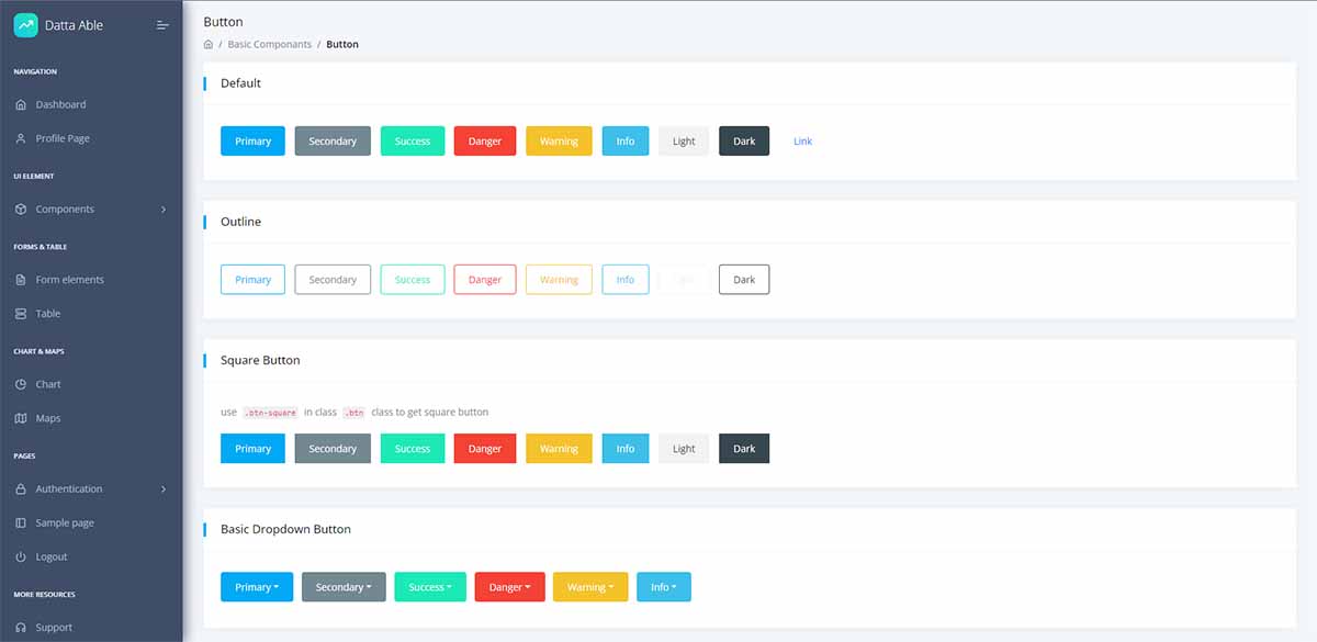 Datta Able (open-source template) - UI Kit (buttons)