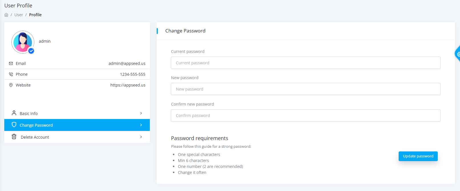 Flask Datta PRO - Change Password