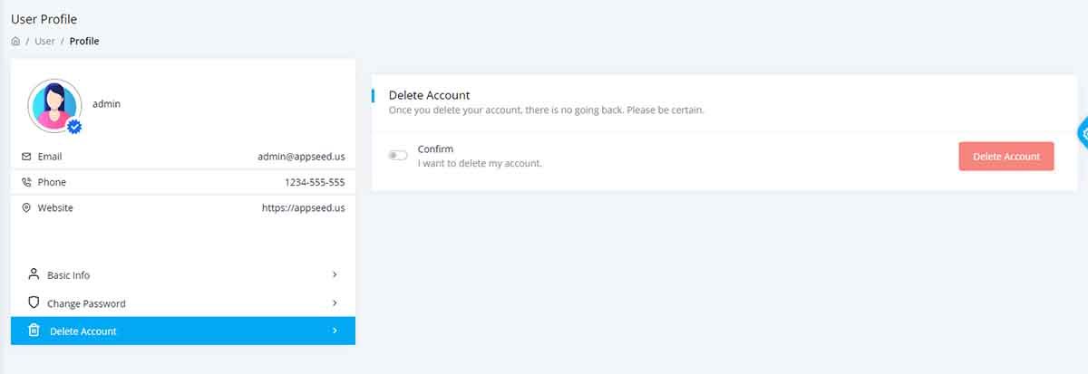 Flask Datta PRO - Self Account Deletion
