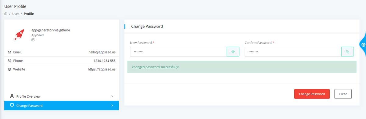 Django Datta Able PRO - Update Password
