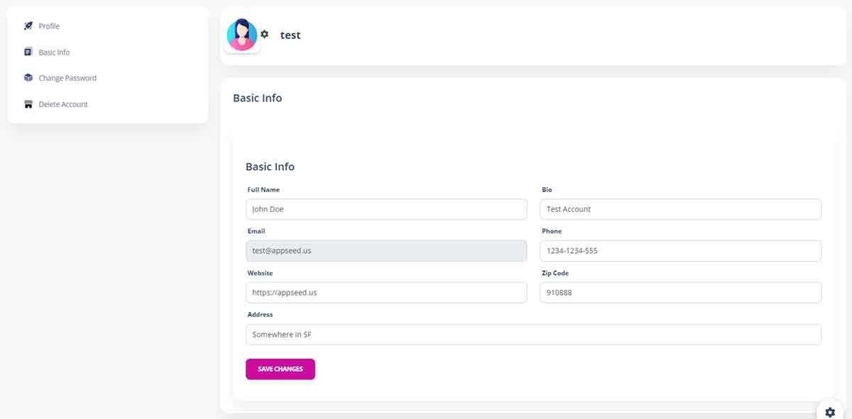 Flask Soft Dashboard PRO - User profile page