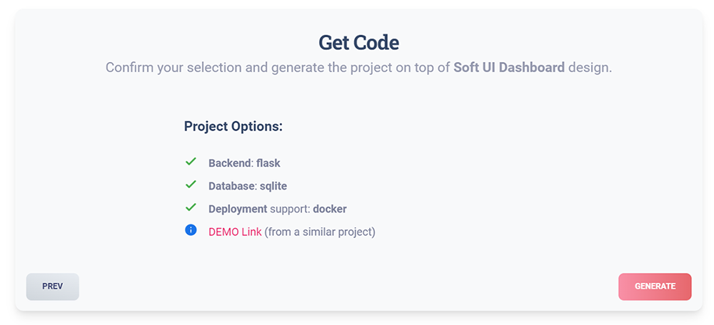 Soft UI Dashboard - Generate Code (App Generator Service)