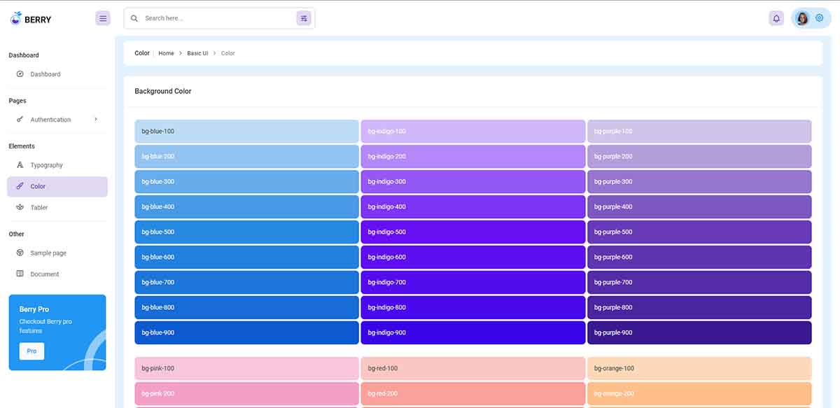 Berry Bootstrap 5 - Colors Page