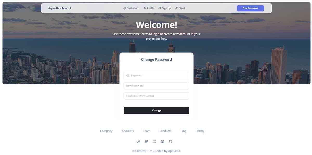 Django Argon Theme - Change Password Page