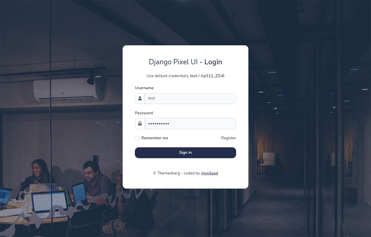 Django Pixel Theme - Sign IN page (open-source library by AppSeed)