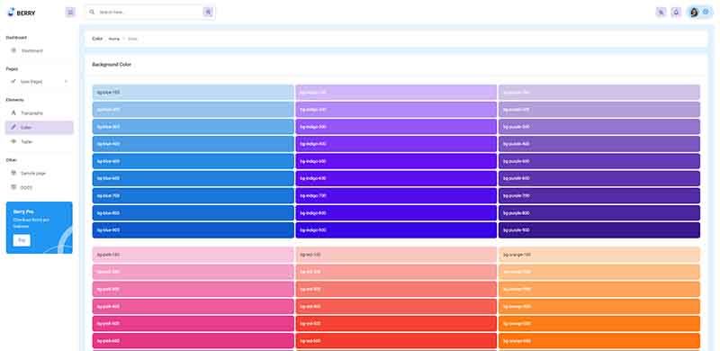 Django Berry Dashboard - UI Colors Page (crafted by AppSeed)