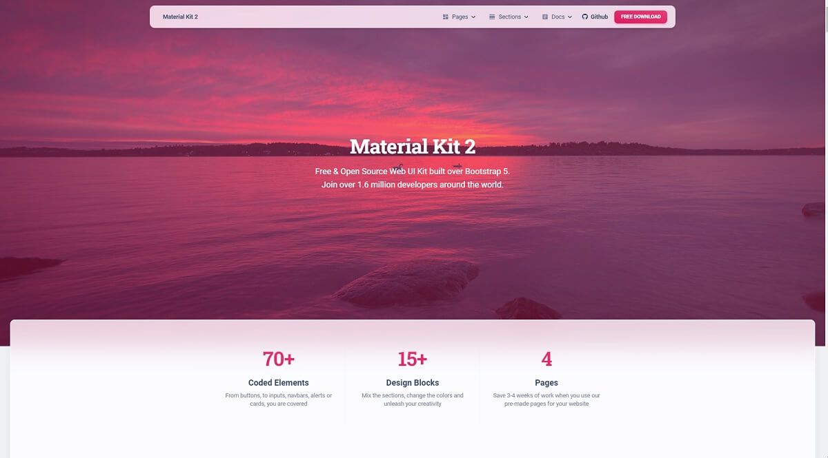 The hero section provided by Material Kit 2, an open-source Flask Website Template