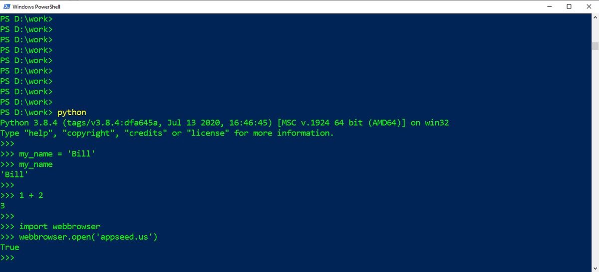 Python Interactive Console - PowerShell usage.