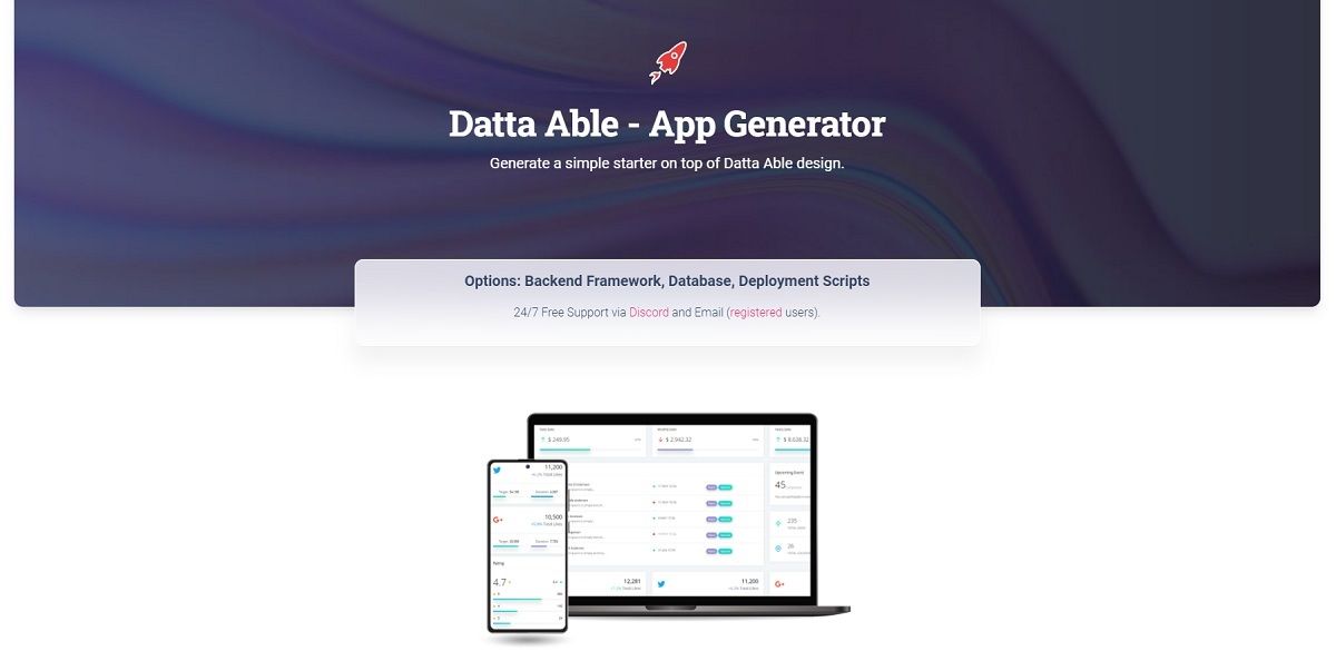 Generate a simple dashboard using AppSeed - Datta Able Design 